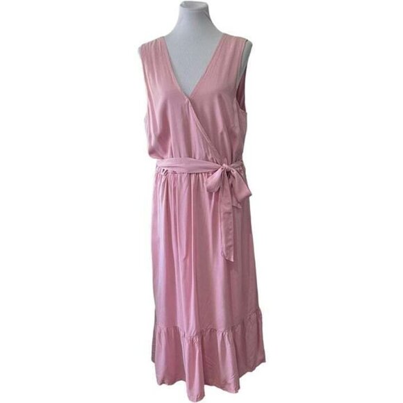The Drop Womens 2X Pink Nectar Cross-Front Belted Midi Dress Barbiecore Boho - Picture 1 of 8